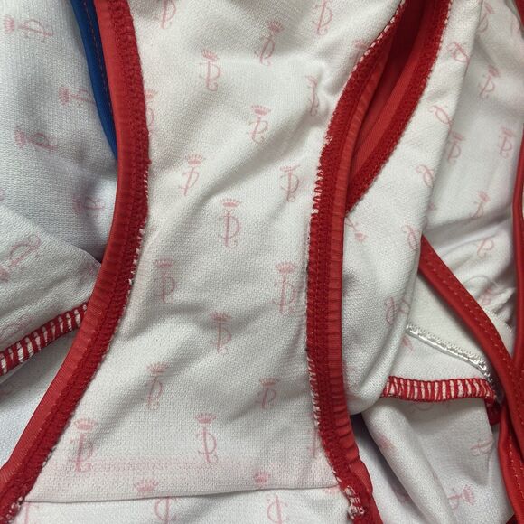 Juicy Couture Swimsuit Size L Colorblock One Piece Red Blue Scoop Back Strappy - Picture 10 of 16